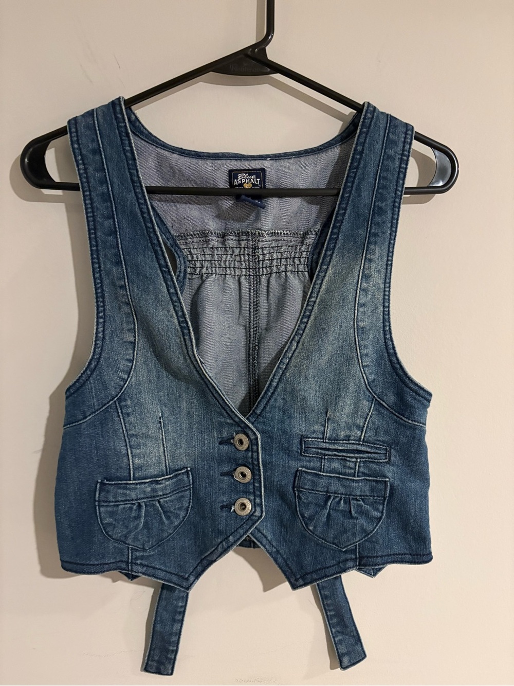 Blue Asphalt Denim Vest Women’s M Y2K Fitted Jean Waistcoat Tie Back